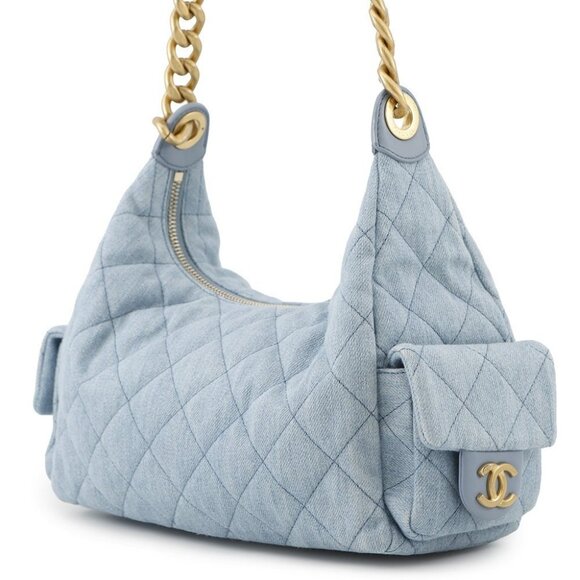 CHANEL Matelasse Hobo Shoulder Bag Denim Light Blue AS5339 - Picture 2 of 15
